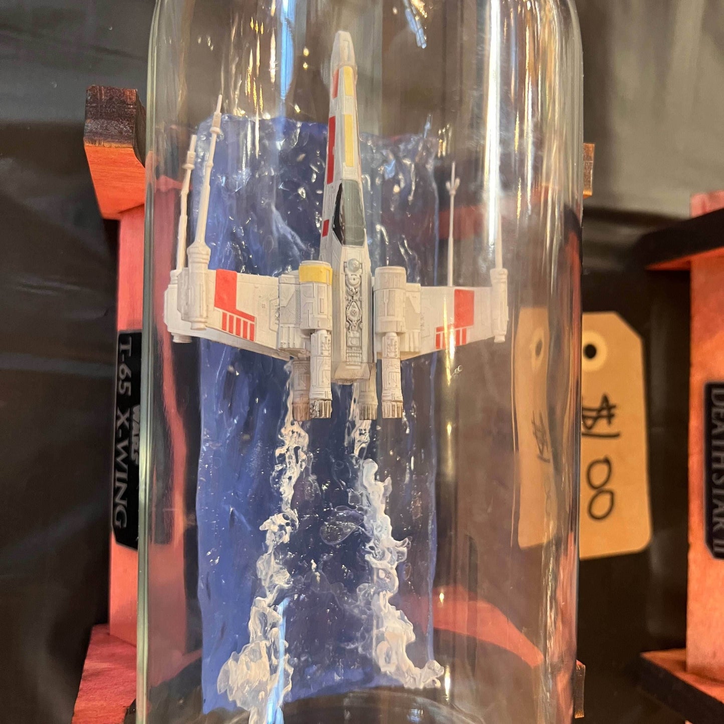 Star Wars X-Wing Over Water in a Wine Bottle - With Stand