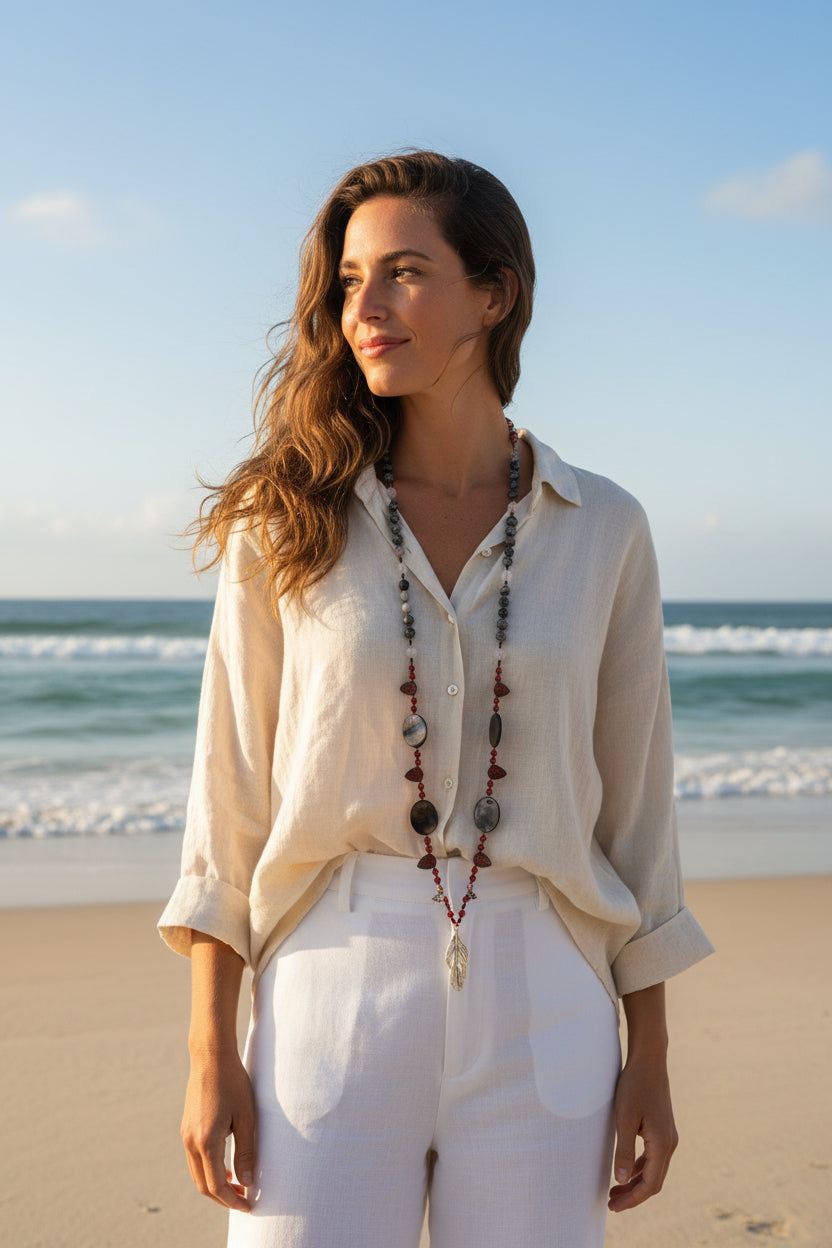 Red Skies Feather Long Necklace