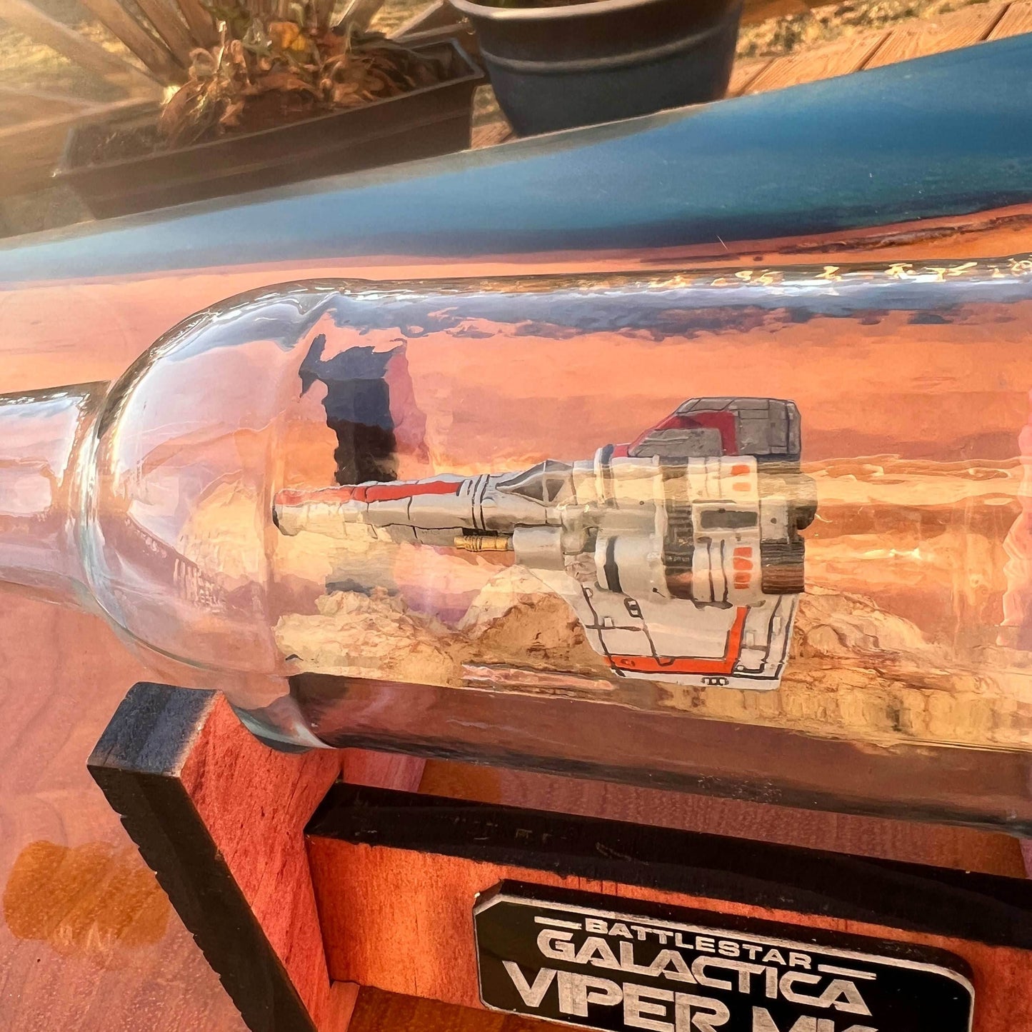 Battlestar Galactica Colonial Viper MK I Starship in a Bottle - With Stand