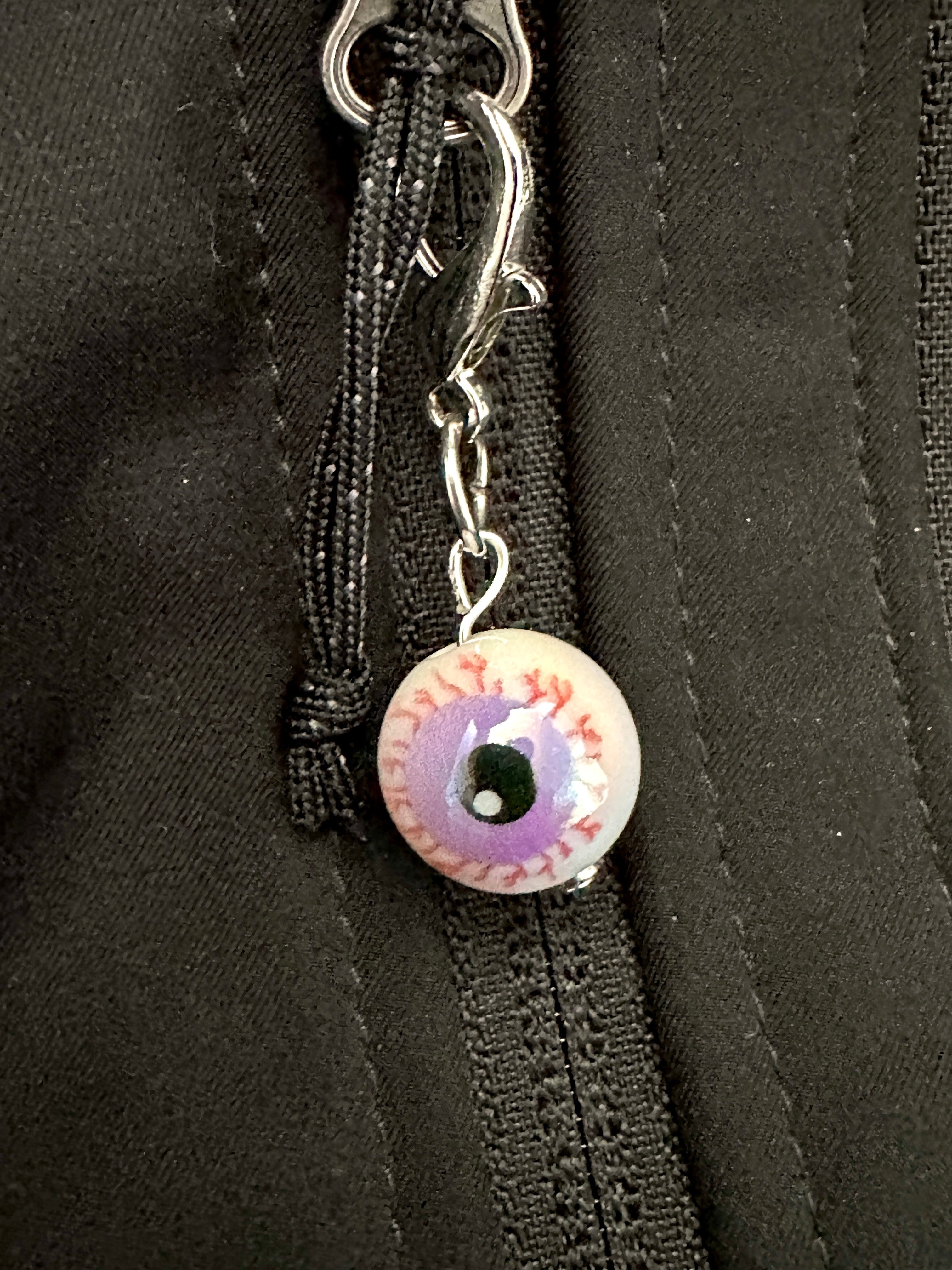 Purple Bloodshot Eyeball Zipper Pull Bag Charm Keychain