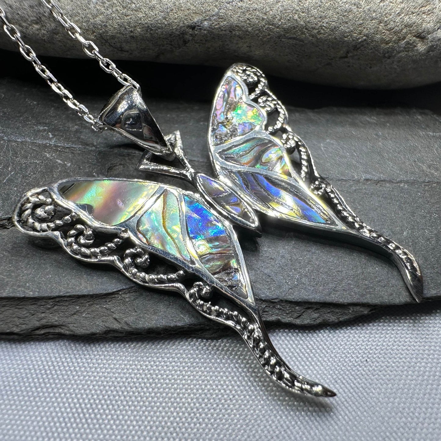 Whitney Butterfly Necklace - blue abalone shell