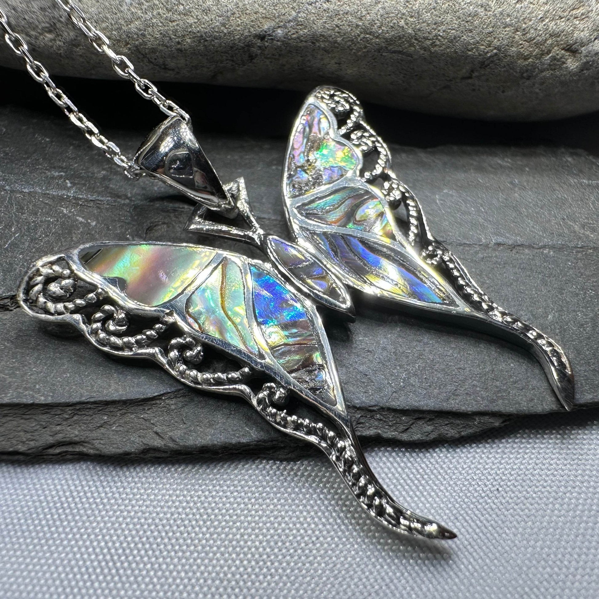 Whitney Butterfly Necklace - blue abalone shell