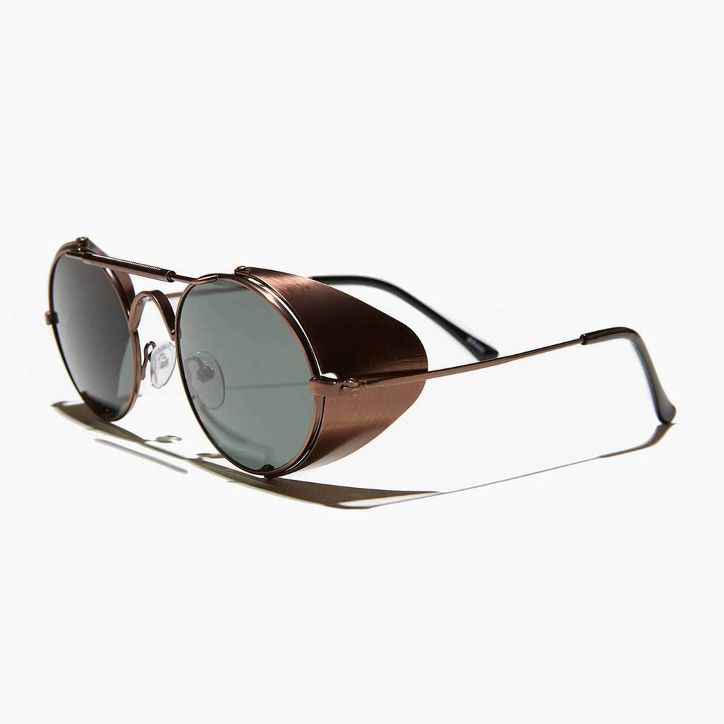 Copper Steampunk Sunglass with Folding Side Shields - Bram 5 - Copper / Green Lens