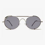 Oval Steampunk Sunglass with Folding Side Shields - Bram 3 - Silver / Mirror Lens