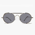 Oval Steampunk Sunglass with Folding Side Shields - Bram 3 - Silver / Mirror Lens