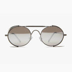 Oval Steampunk Sunglass with Folding Side Shields - Bram 3 - Silver / Mirror Lens