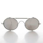 Oval Steampunk Sunglass with Folding Side Shields - Bram 3 - Silver / Mirror Lens