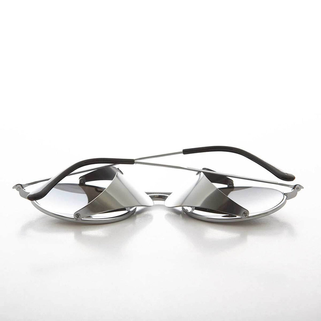Oval Steampunk Sunglass with Folding Side Shields - Bram 3 - Silver / Mirror Lens
