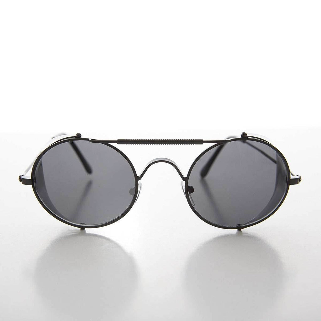 Black Steampunk Sunglass with Folding Side Shields - Bram 4 - Black/Gray Lens