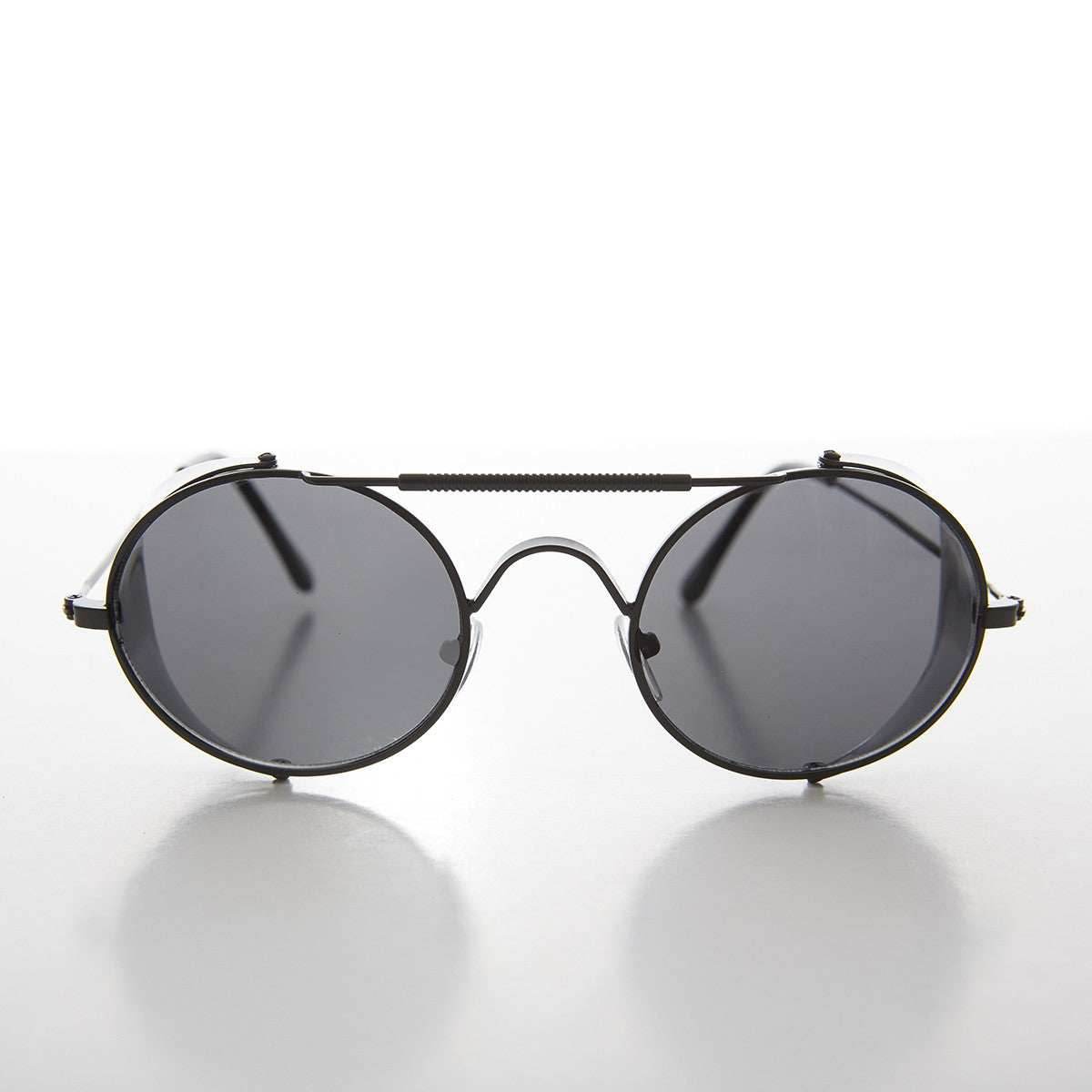 Black Steampunk Sunglass with Folding Side Shields - Bram 4 - Black/Gray Lens