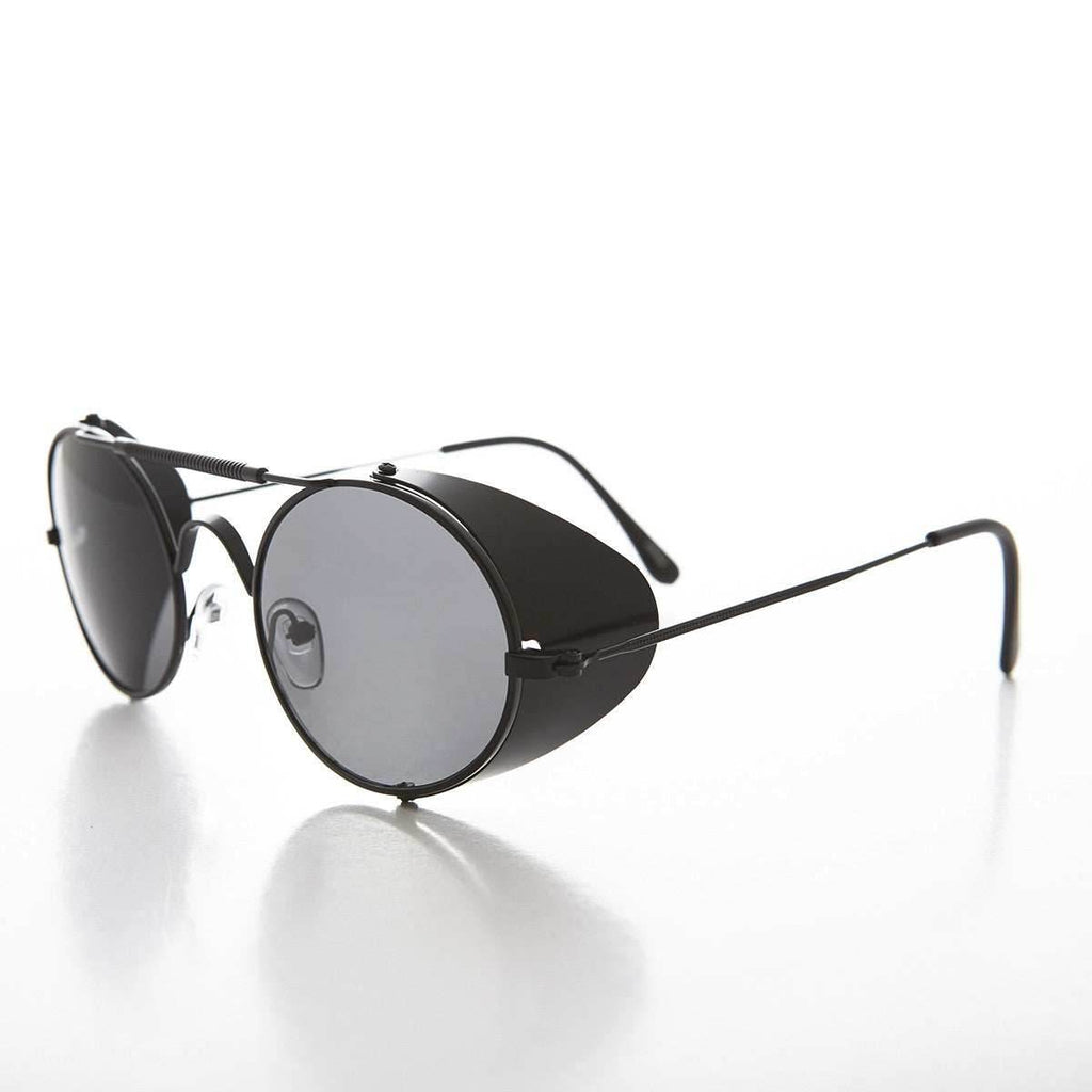 Black Steampunk Sunglass with Folding Side Shields - Bram 4 - Black/Gray Lens