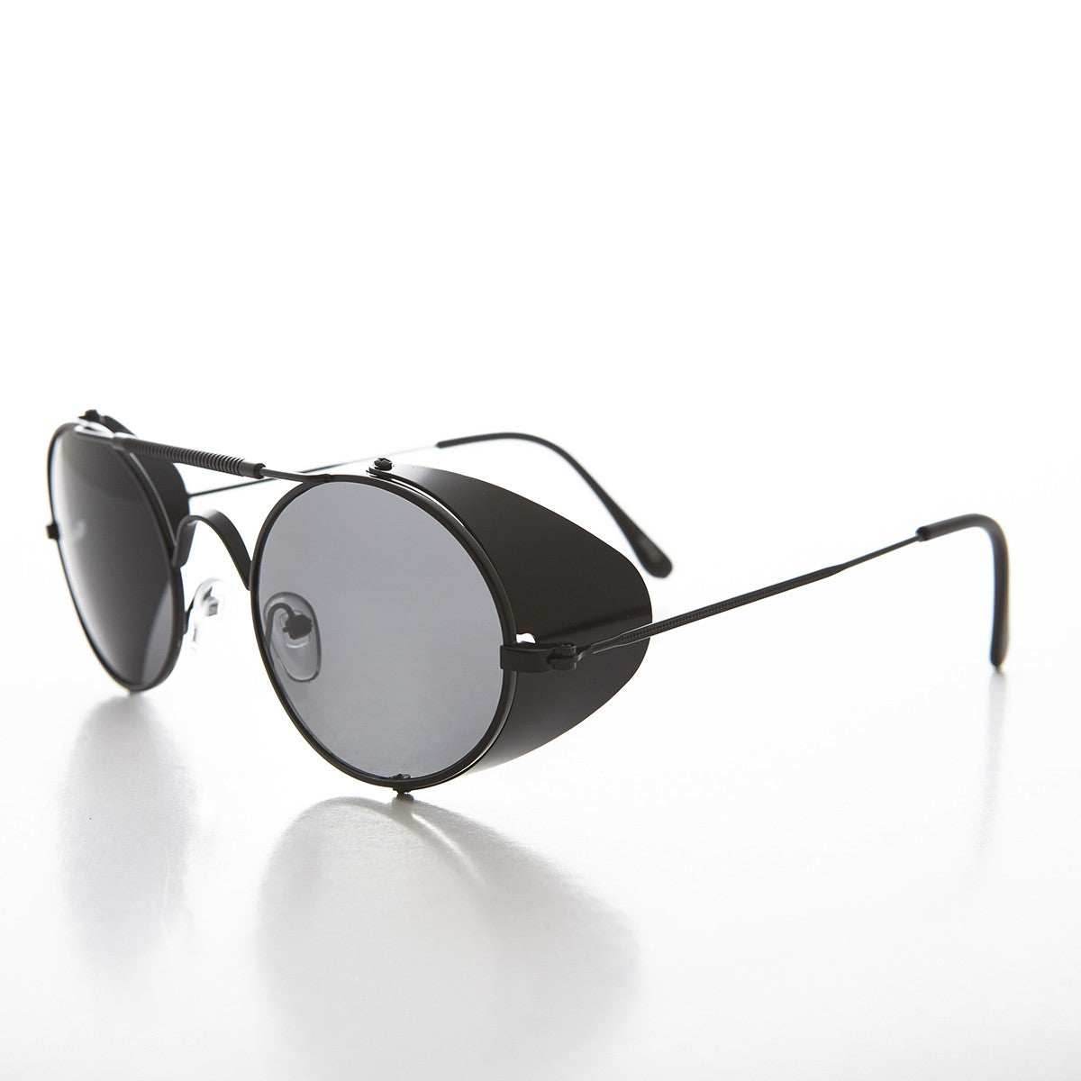 Black Steampunk Sunglass with Folding Side Shields - Bram 4 - Black/Gray Lens