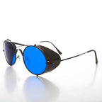 Blue Lens Steampunk Sunglass with Folding Side Shields - Bram 1 - Black / Blue Lens