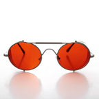 Red Lens Steampunk Sunglass with Folding Side Shields - Bram 7 - Black / Red Lens
