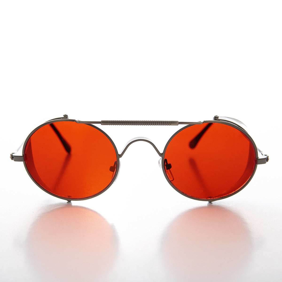 Red Lens Steampunk Sunglass with Folding Side Shields - Bram 7 - Black / Red Lens