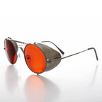 Red Lens Steampunk Sunglass with Folding Side Shields - Bram 7 - Gun Metal / Red Lens