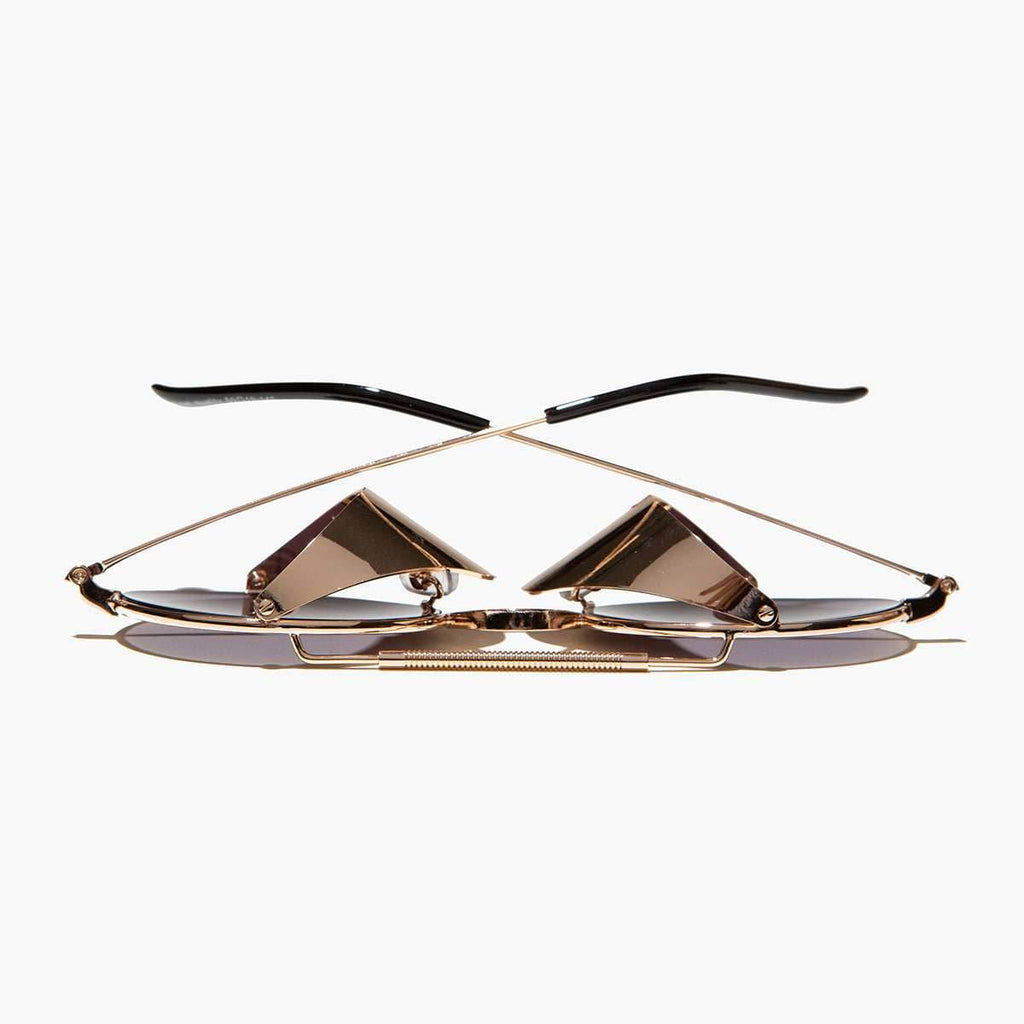 Gold Steampunk Sunglass with Folding Side Shields - Bram 6 - Gold / Brown Lens