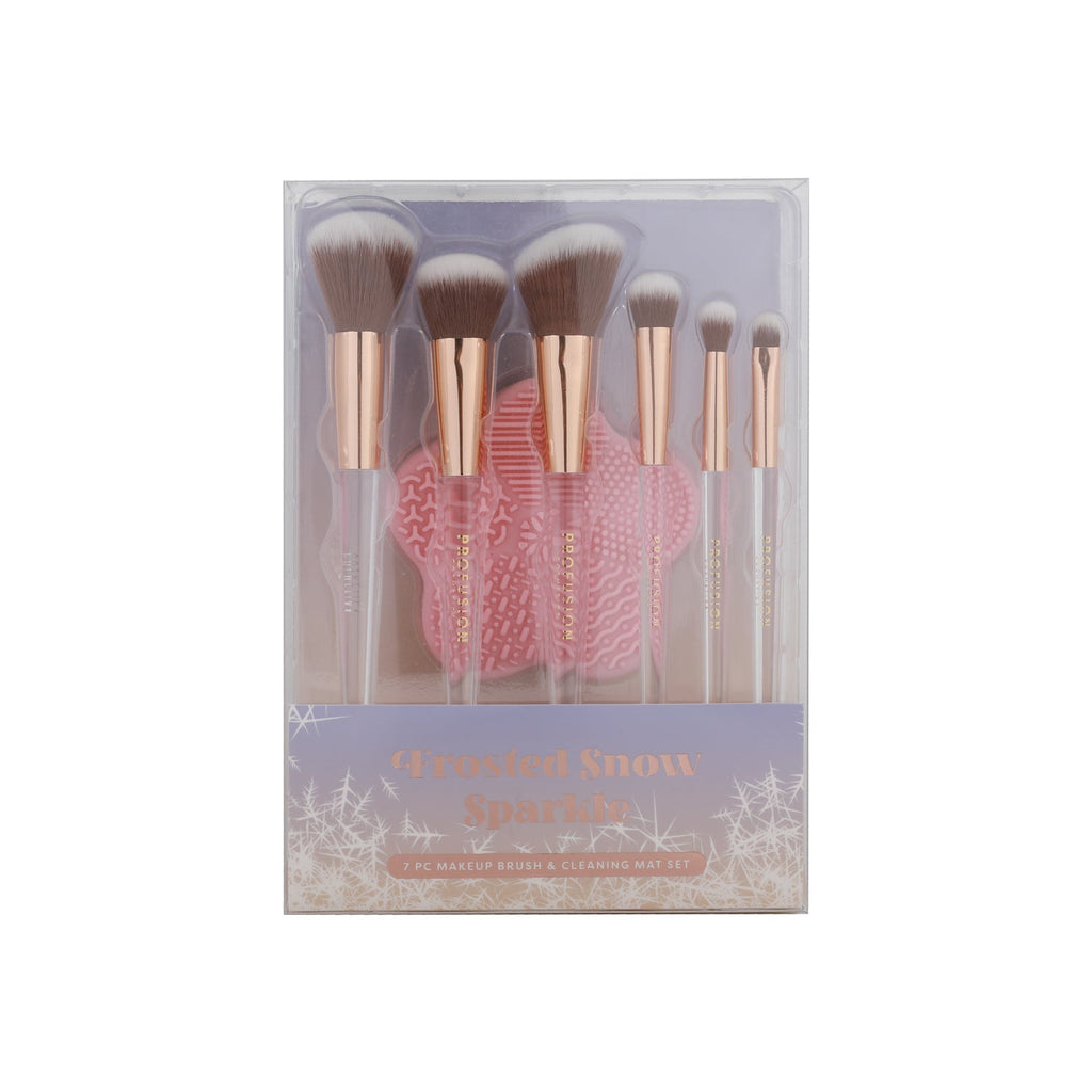 Frosted Snow Sparkle | 7 PC Makeup Brush & Cleaning Mat Set