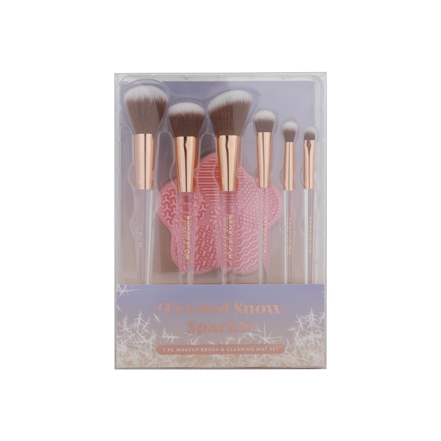 Frosted Snow Sparkle | 7 PC Makeup Brush & Cleaning Mat Set