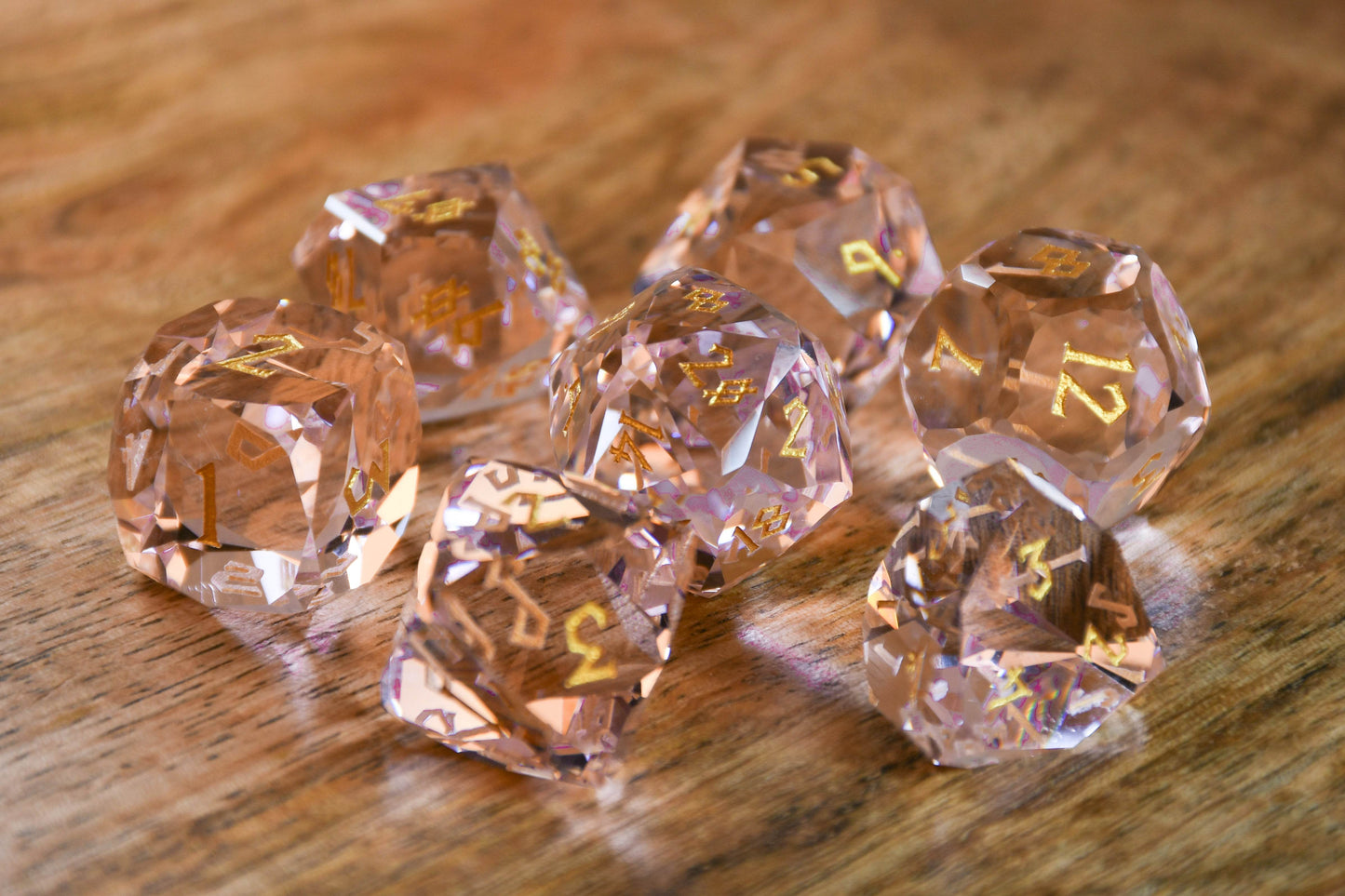 Baby Pink Topaz Multifaceted Glass Dice Set 'PRE-ORDER | SPRING EVENT DEAL' - 