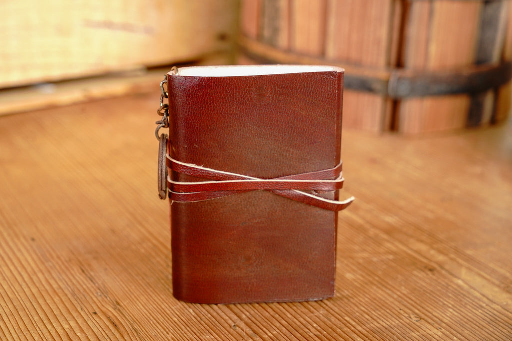 Red Leather Mini Journals With Distressed Patina Keychain