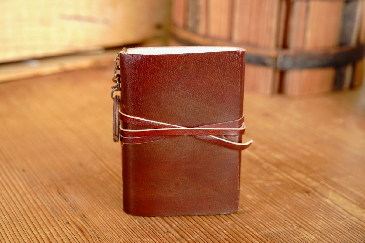 Red Leather Mini Journals With Distressed Patina Keychain