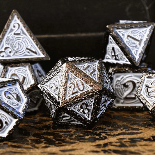 Ballad of the Bard Black and White Metal Dice Set - 
