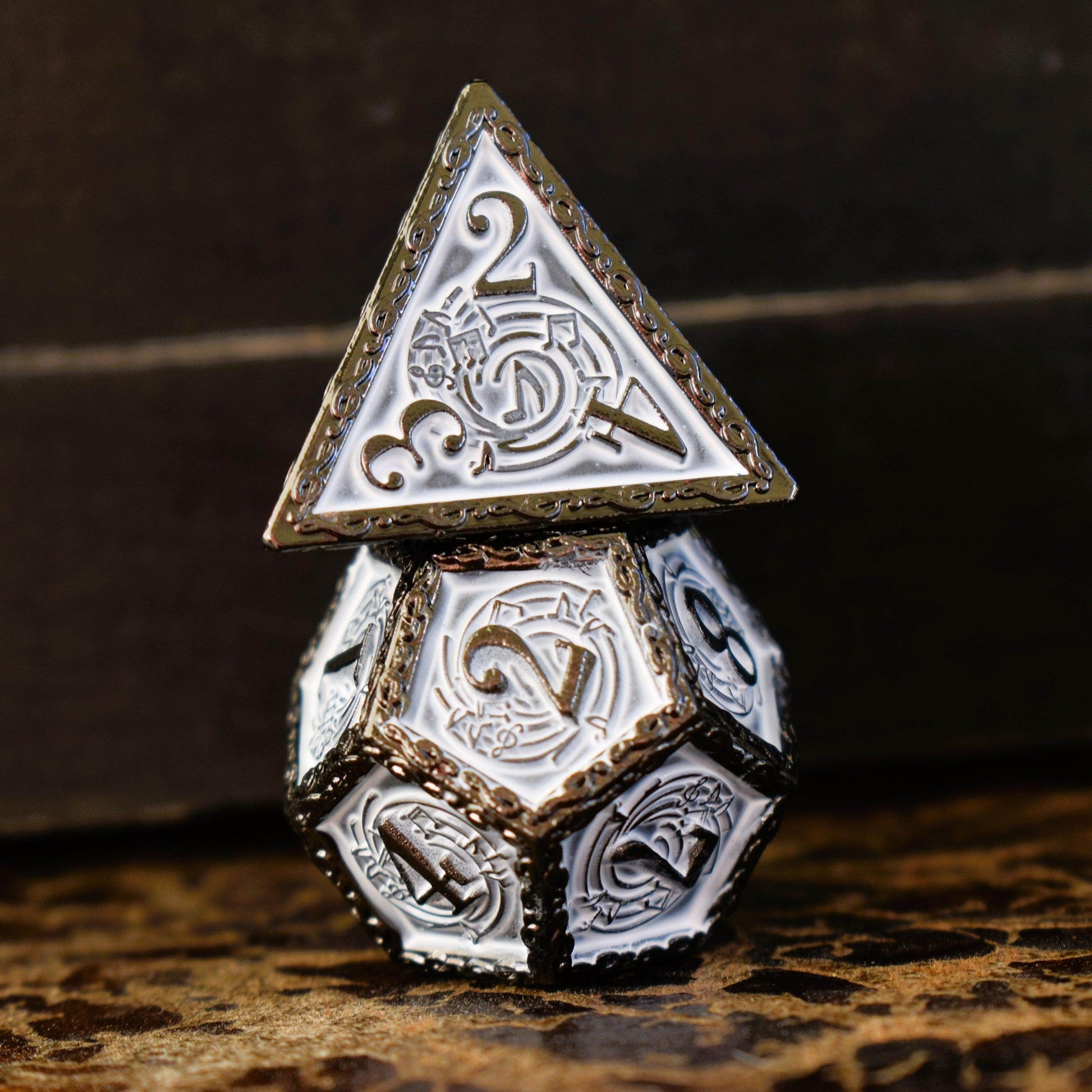 Ballad of the Bard Black and White Metal Dice Set - 