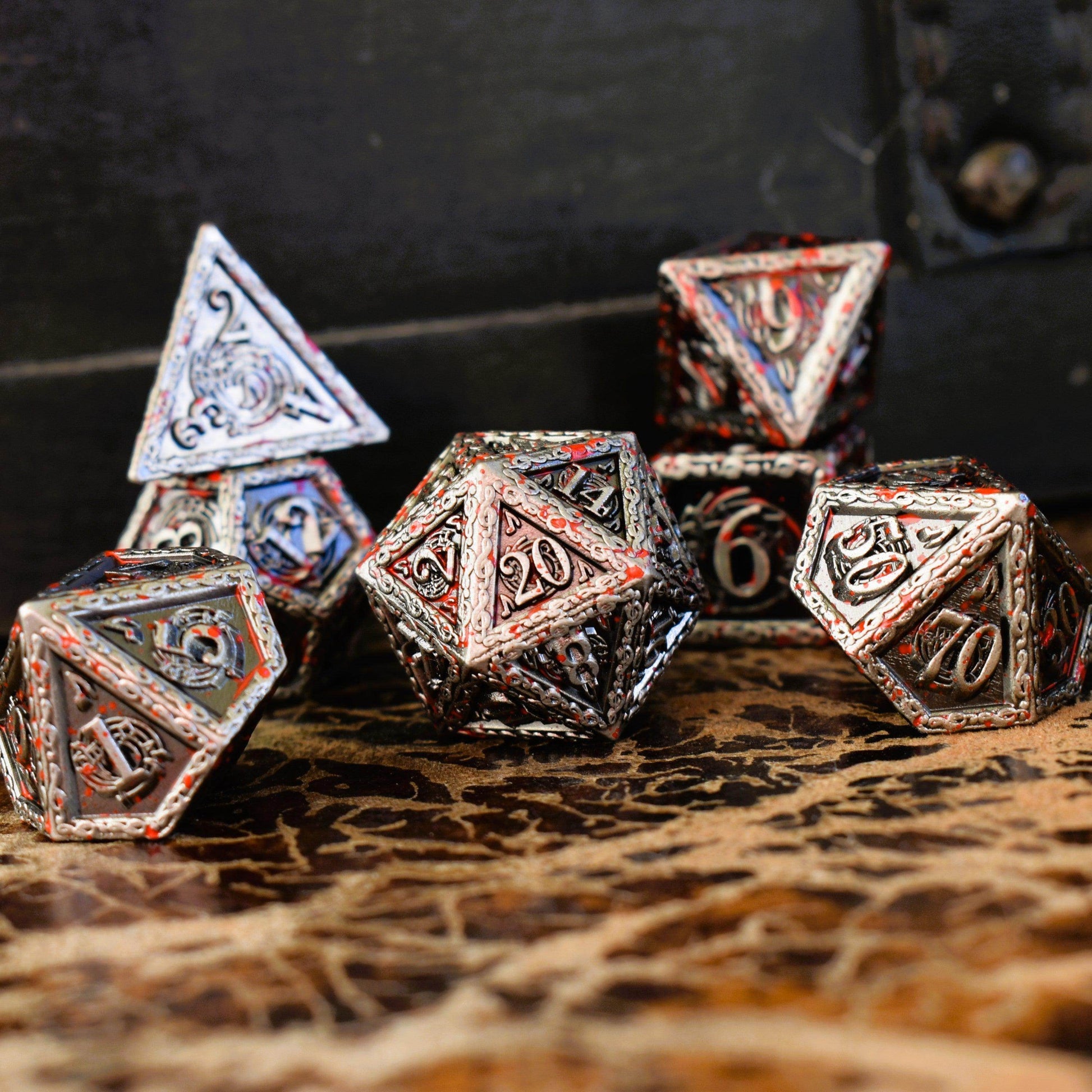 Ballad of the Bard Bloodstained Silver Metal Dice Set - 
