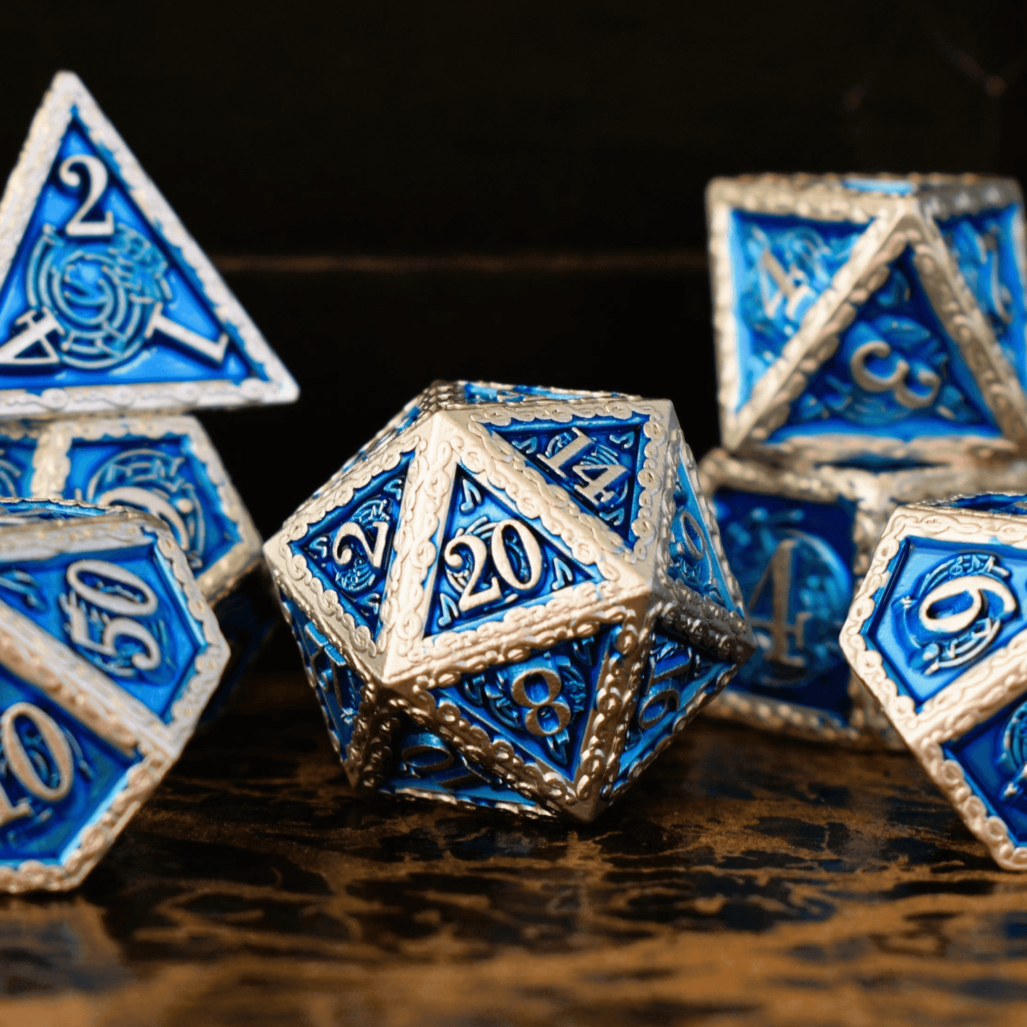 Ballad of the Bard Blue and Silver Metal Dice Set - 