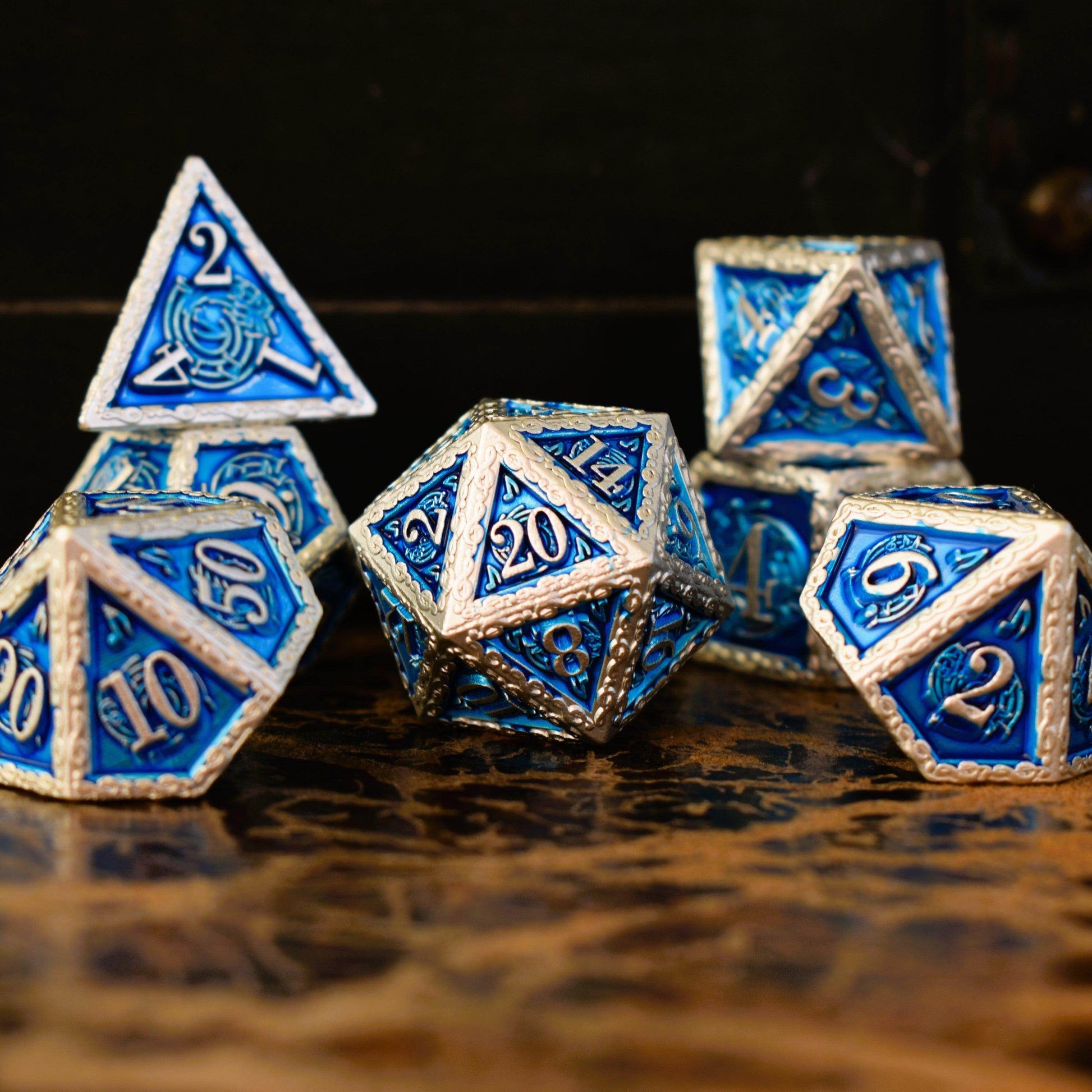 Ballad of the Bard Blue and Silver Metal Dice Set - 