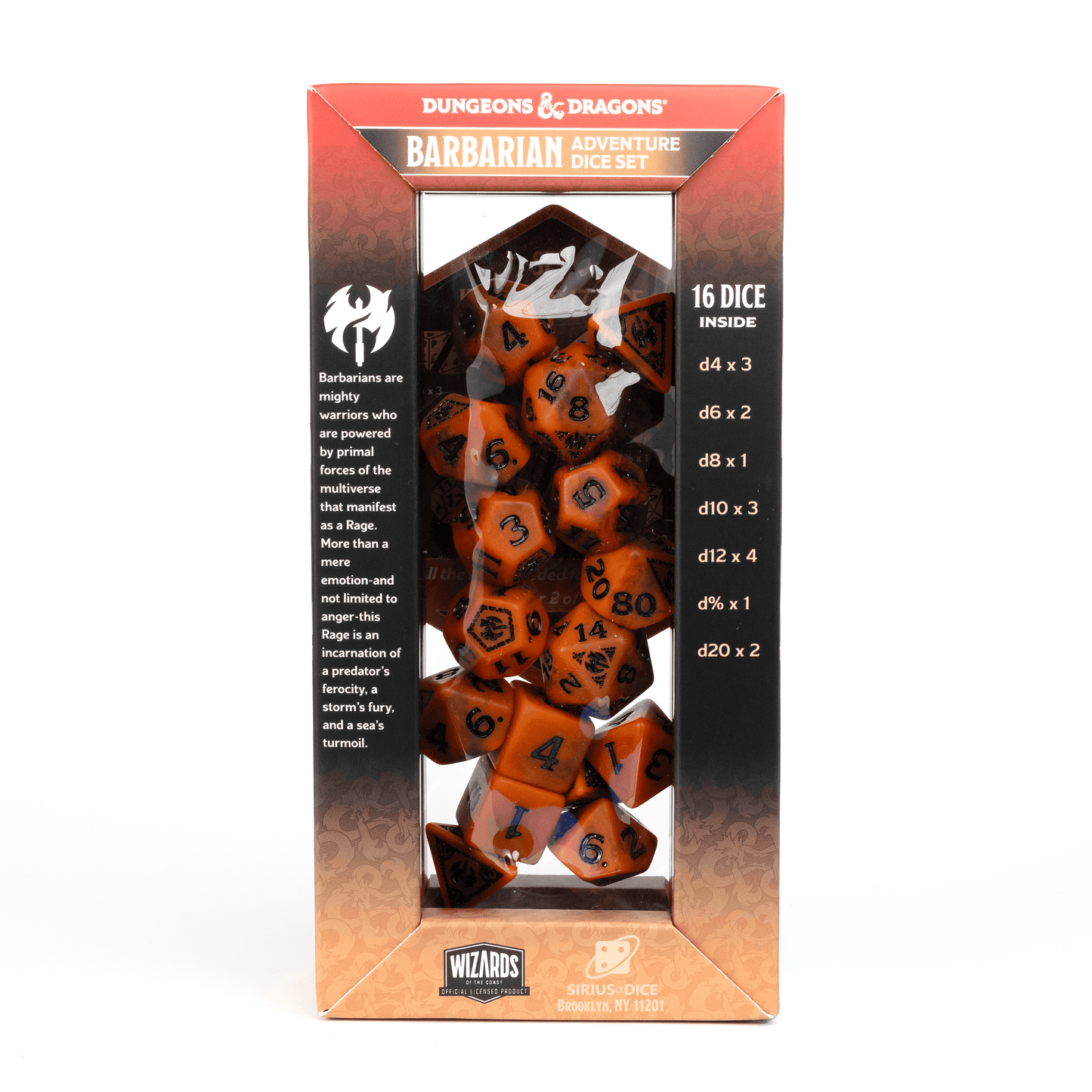 D&D Adventure Dice Set - Barbarian Edition | Orange 15pc Collection - 