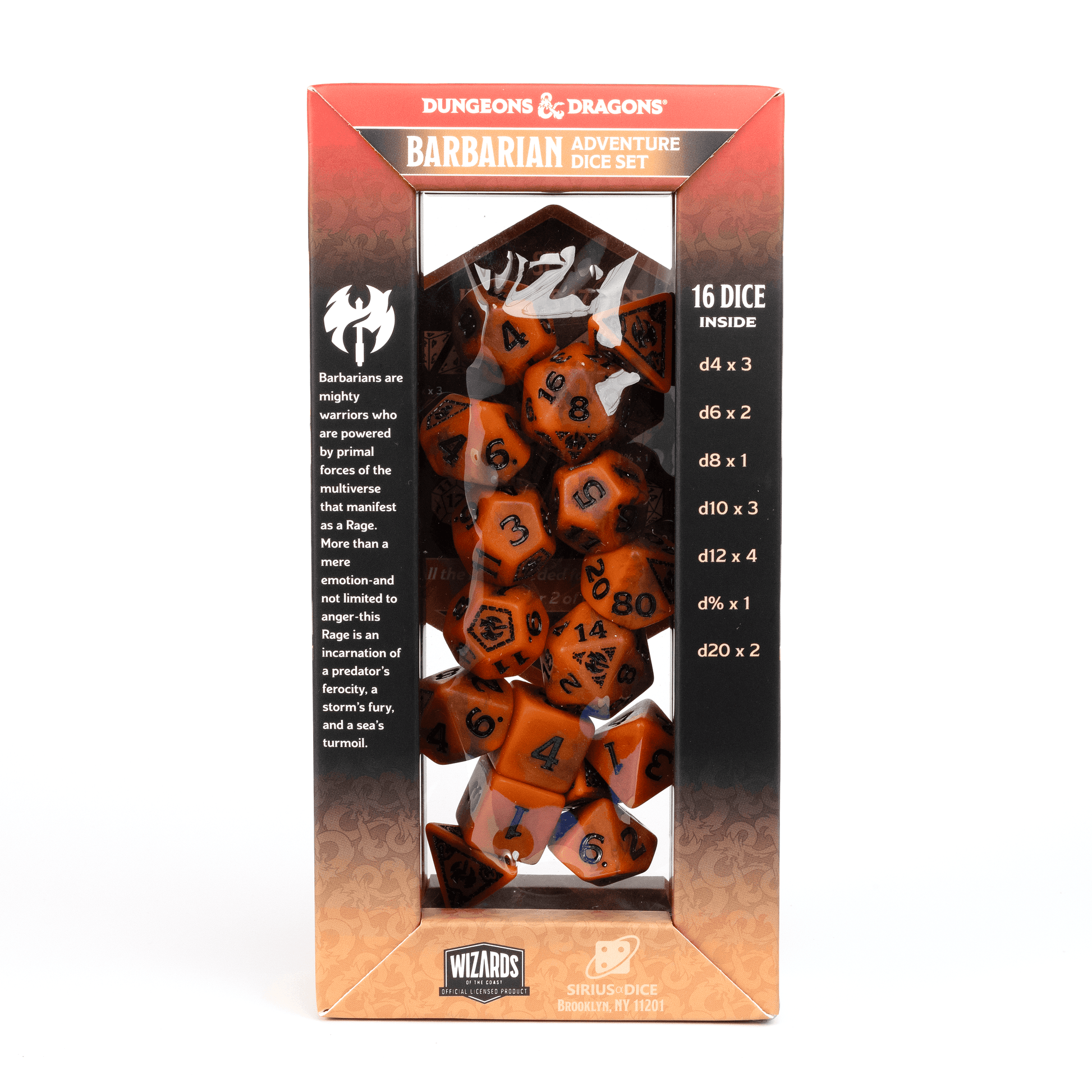 D&D Adventure Dice Set - Barbarian Edition | Orange 15pc Collection - 