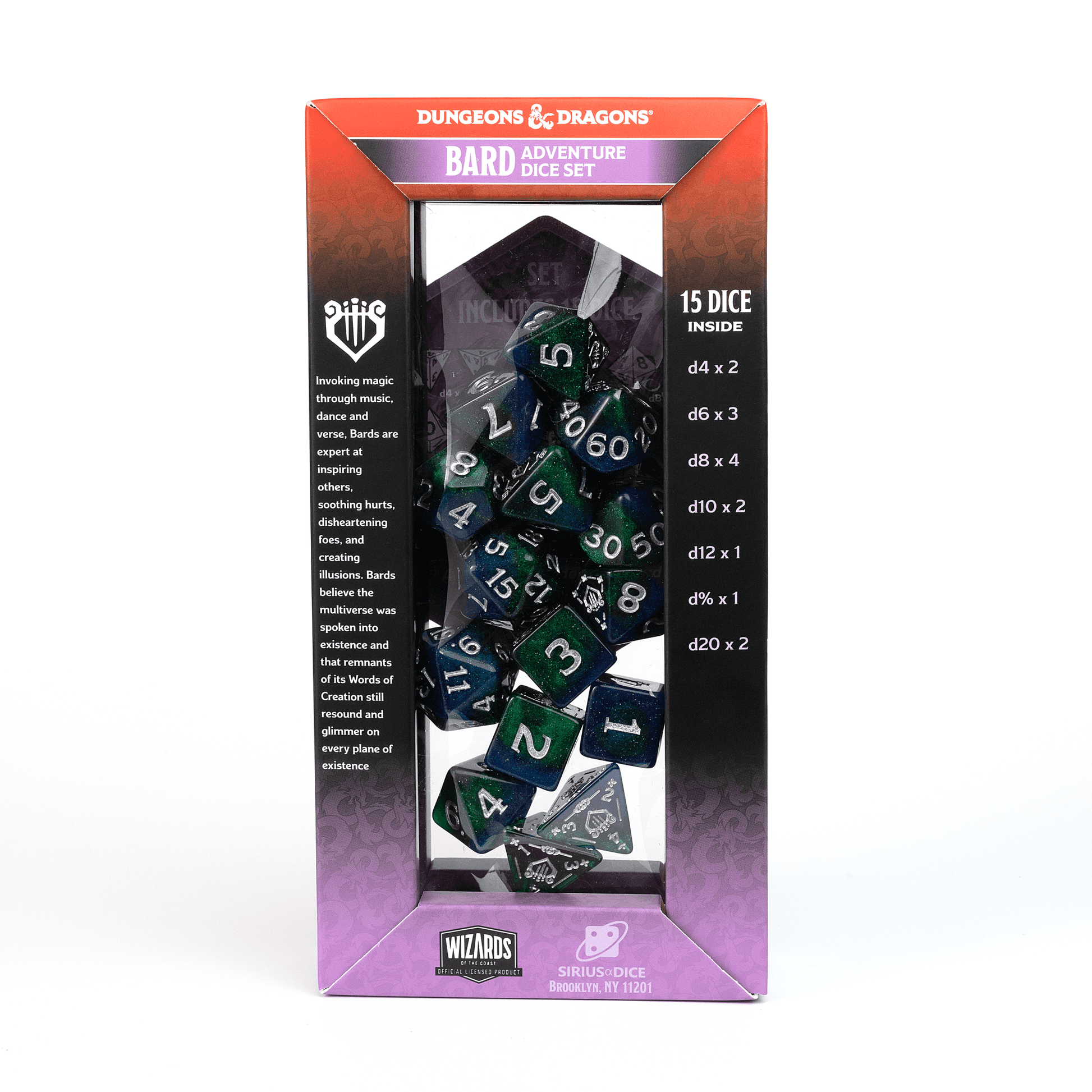 D&D Adventure Dice Set - Bard Edition | Blue/Green 15pc Collection - 