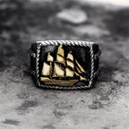Barque Sailing Ship Stainless Steel Marine Ring - Silver / 7