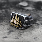 Barque Sailing Ship Stainless Steel Marine Ring - Silver / Gold / 7