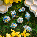 Bees And Flower Handmade Resin DND Dice Set - Full Set And Free Dice Box