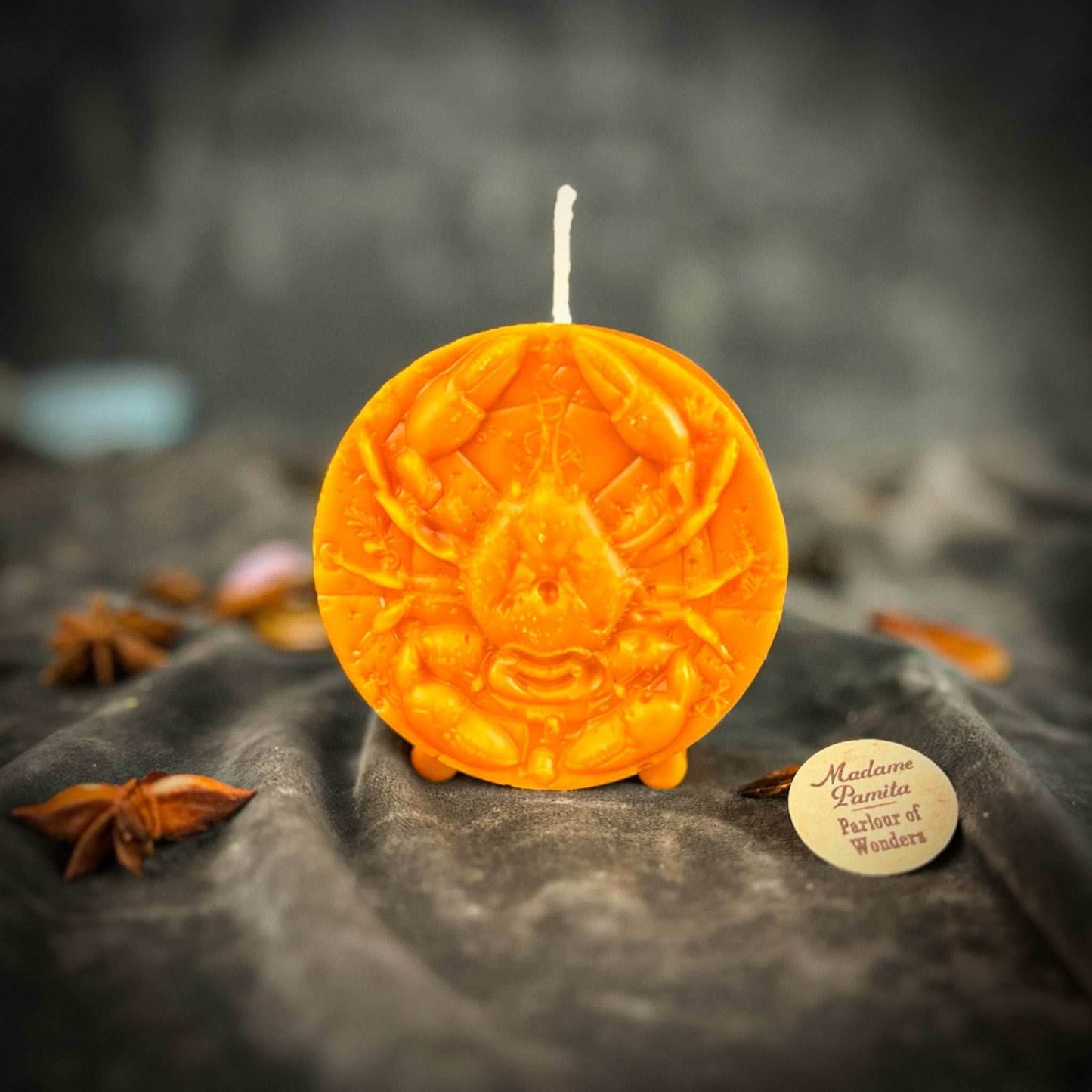 Beeswax Cancer Crab Zodiac Spell Candle - Orange (Removing Blocks)