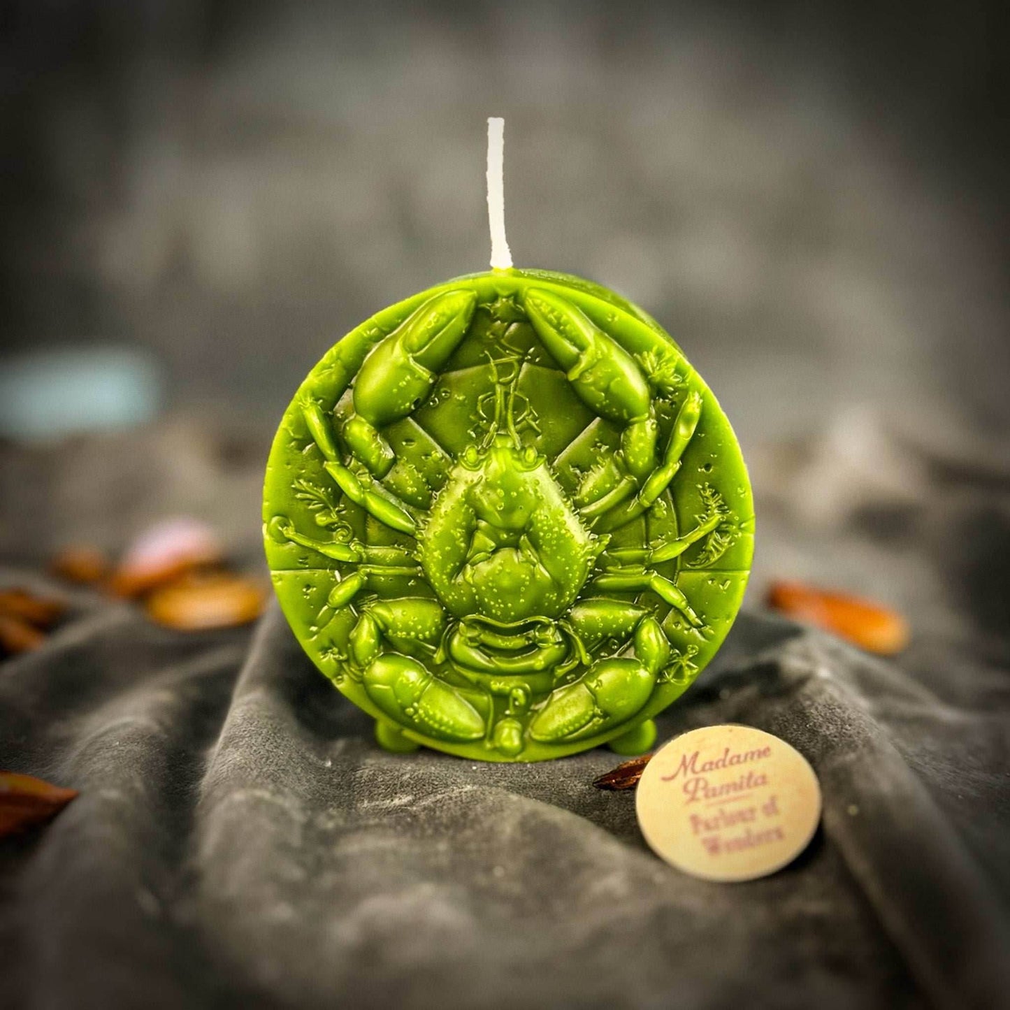 Beeswax Cancer Crab Zodiac Spell Candle - Green (Prosperity)