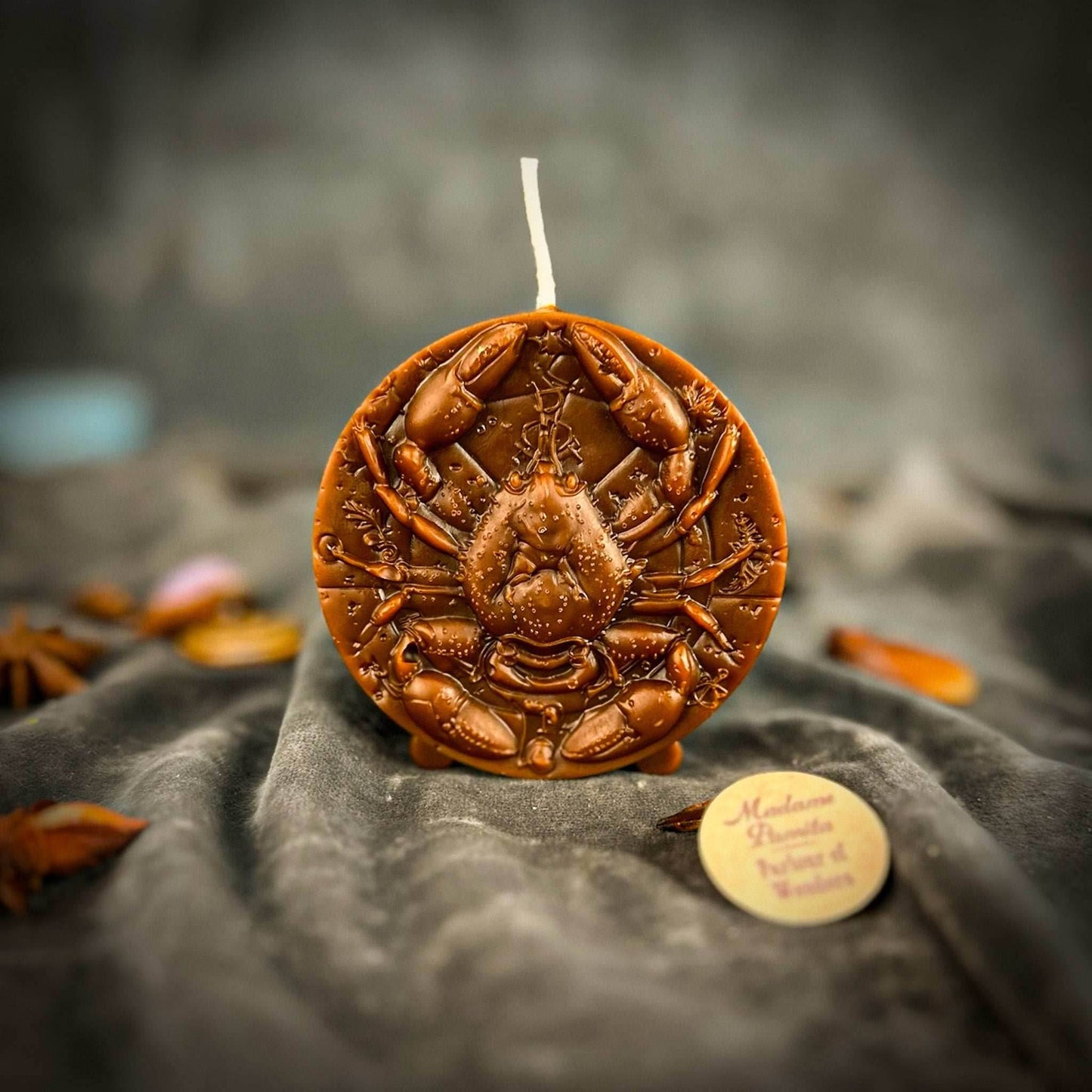 Beeswax Cancer Crab Zodiac Spell Candle - Brown (Grounding)