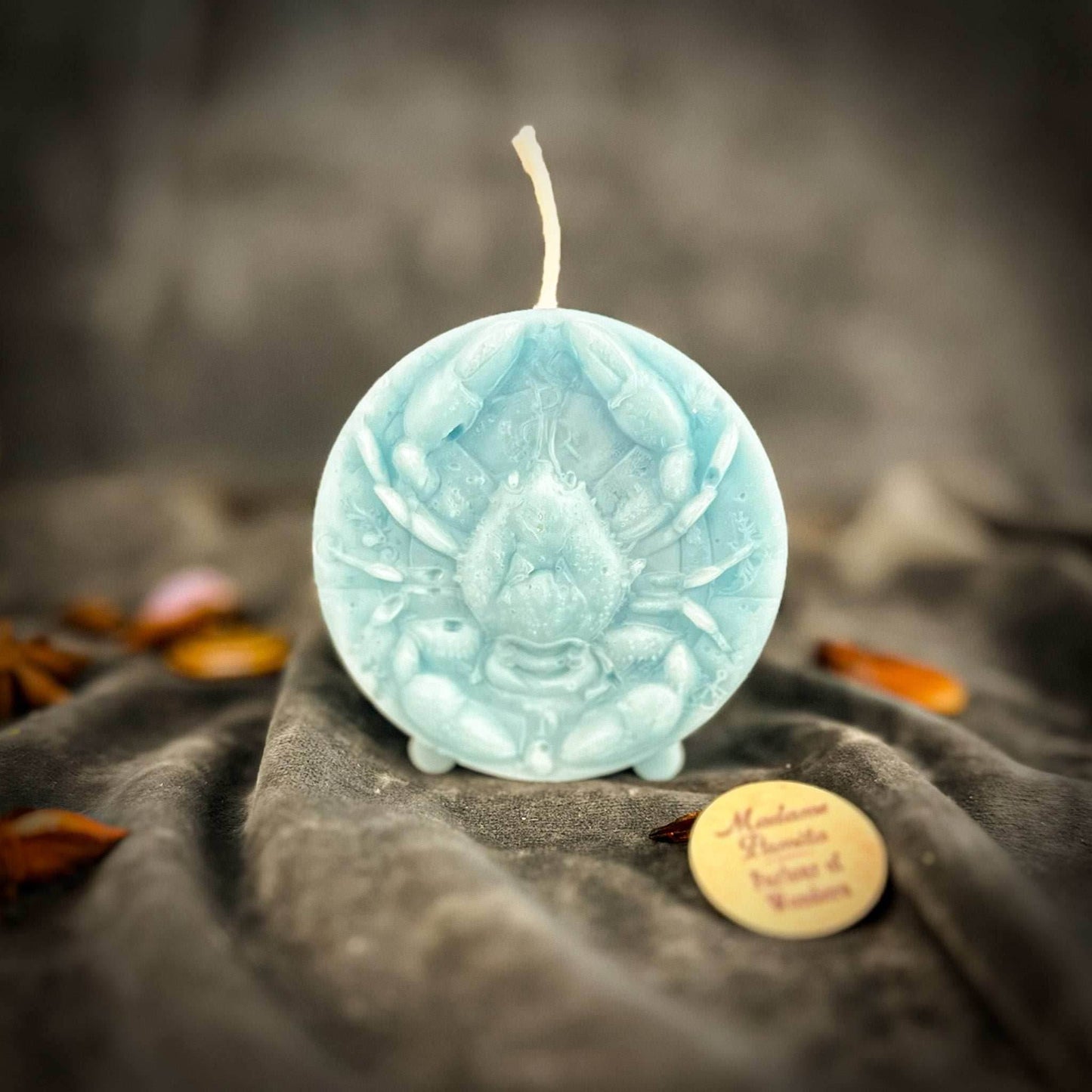 Beeswax Cancer Crab Zodiac Spell Candle - Blue (Reconciliation)