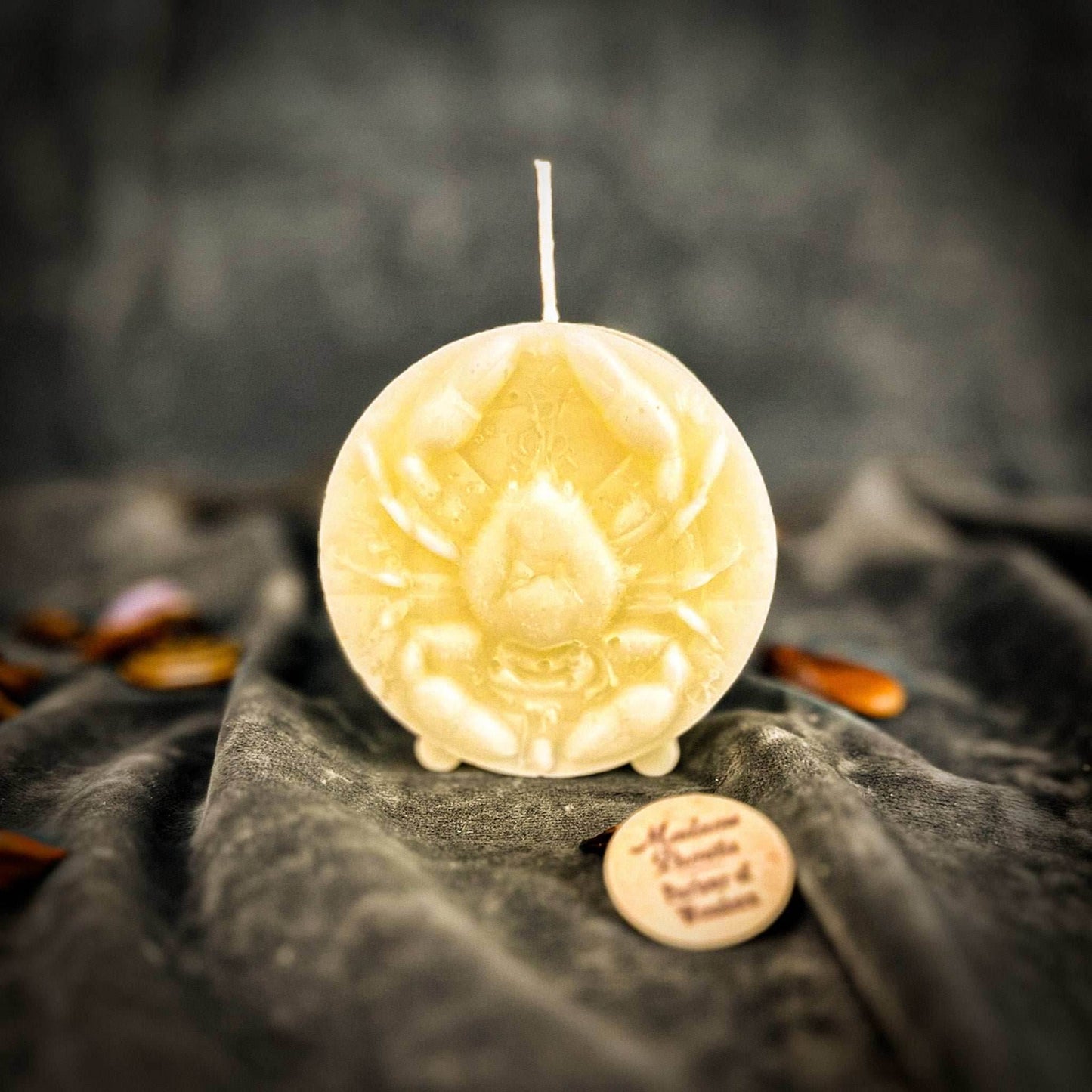 Beeswax Cancer Crab Zodiac Spell Candle - White (Blessing)