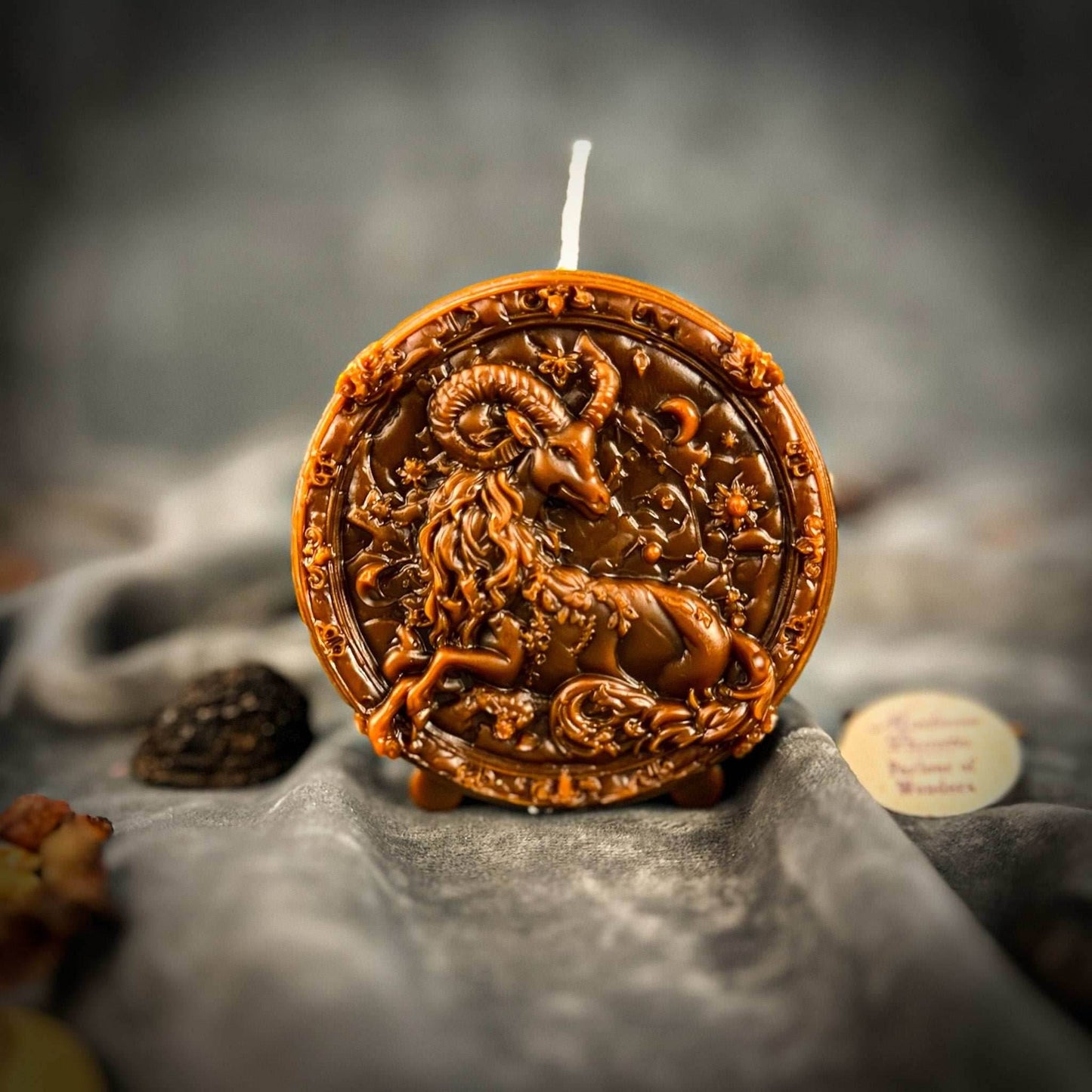 Beeswax Capricorn Goat Zodiac Spell Candle - Brown (Grounding)