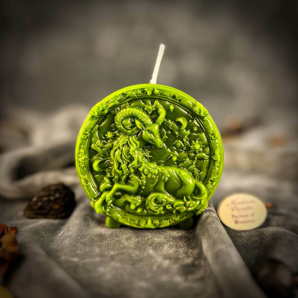 Beeswax Capricorn Goat Zodiac Spell Candle - Green (Prosperity)