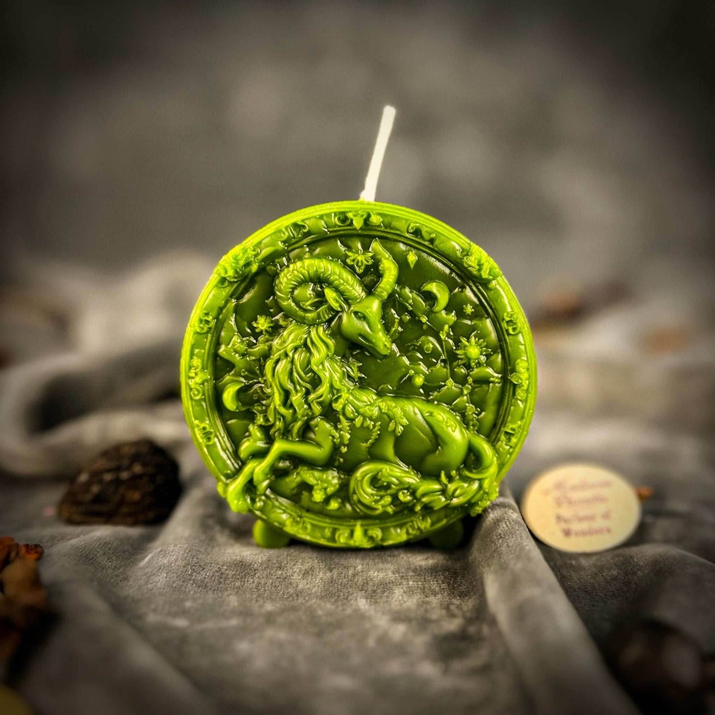Beeswax Capricorn Goat Zodiac Spell Candle - Green (Prosperity)
