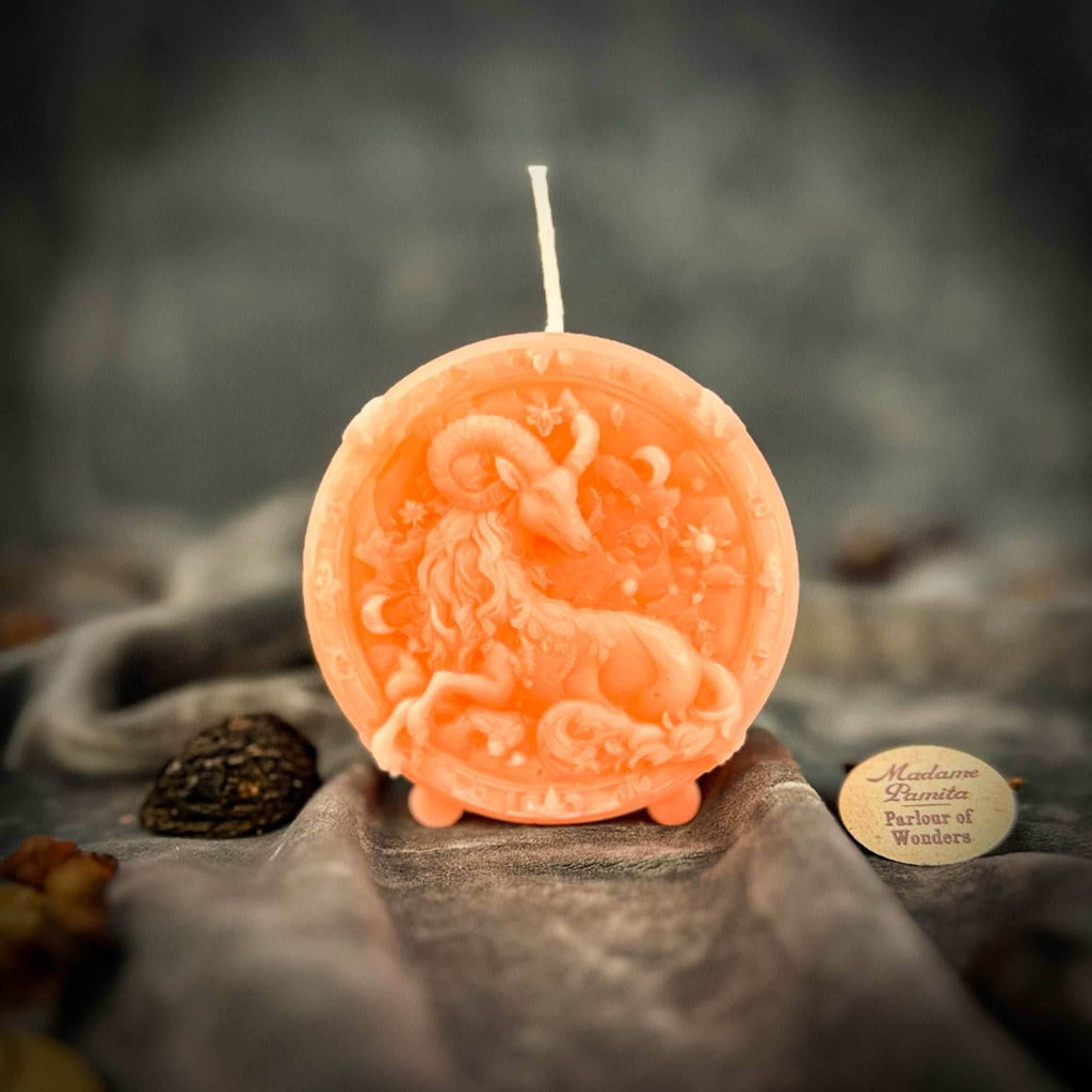 Beeswax Capricorn Goat Zodiac Spell Candle - Pink (Romance)