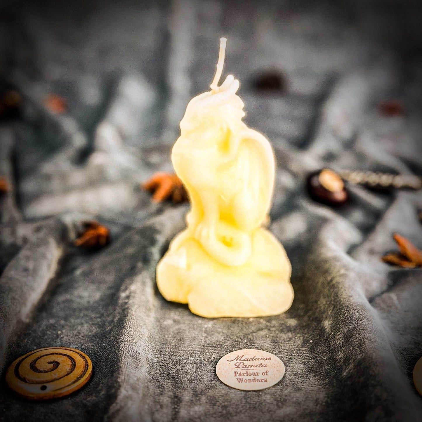Beeswax Dragon of Protection Spell Candle - White (Protecting Blessings)