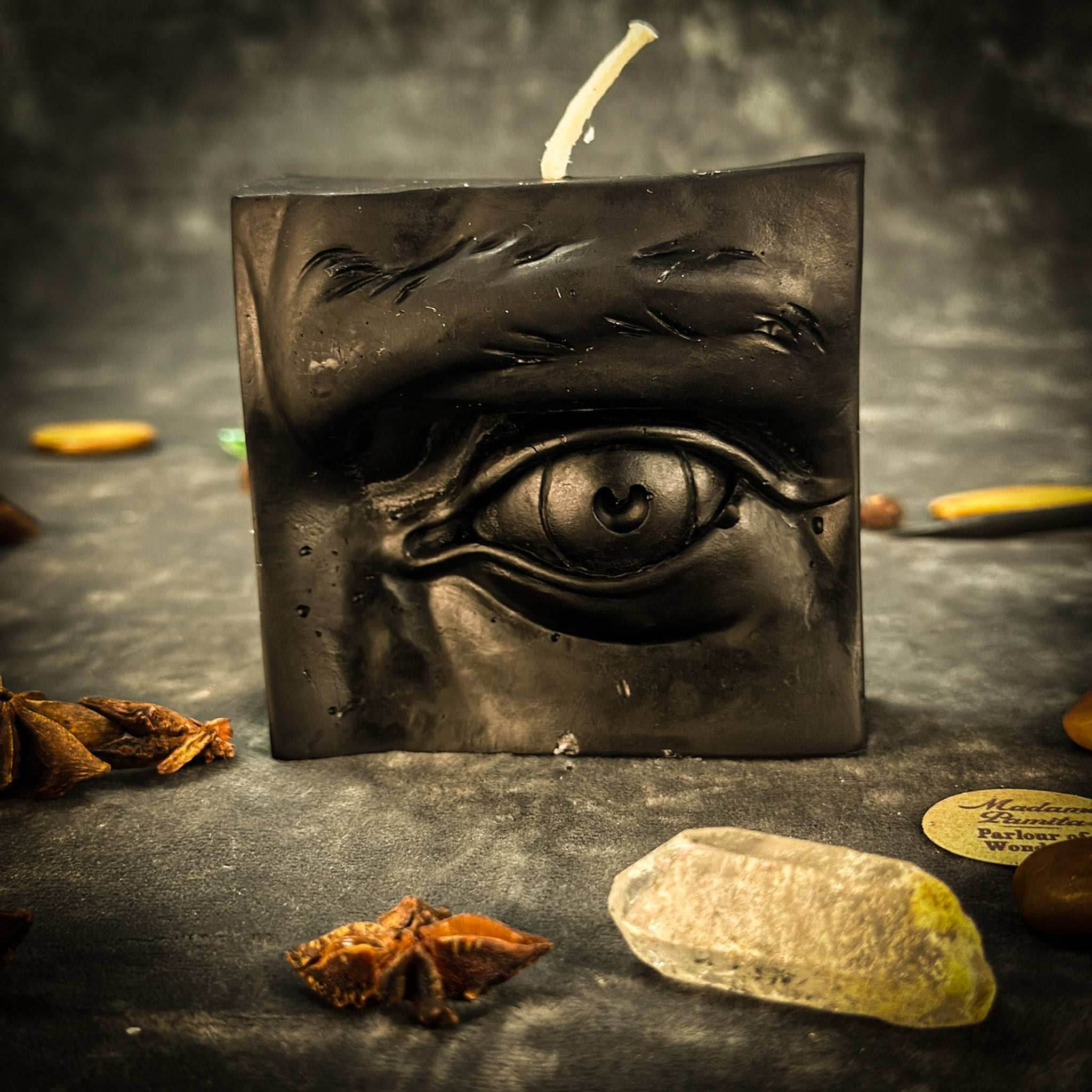 Beeswax Ex-Voto Eye Spell Candle - Black (Protection)