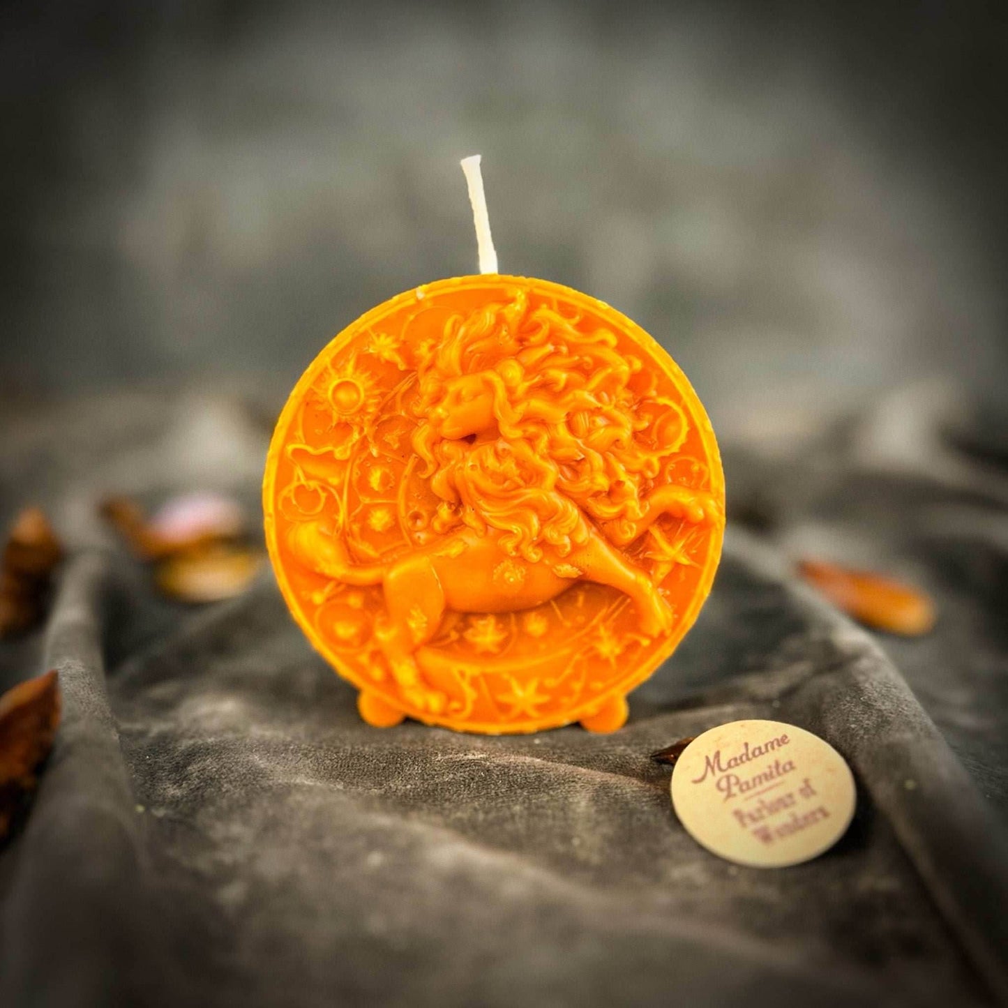 Beeswax Leo Lion Zodiac Spell Candle - Orange (Removing Blocks)