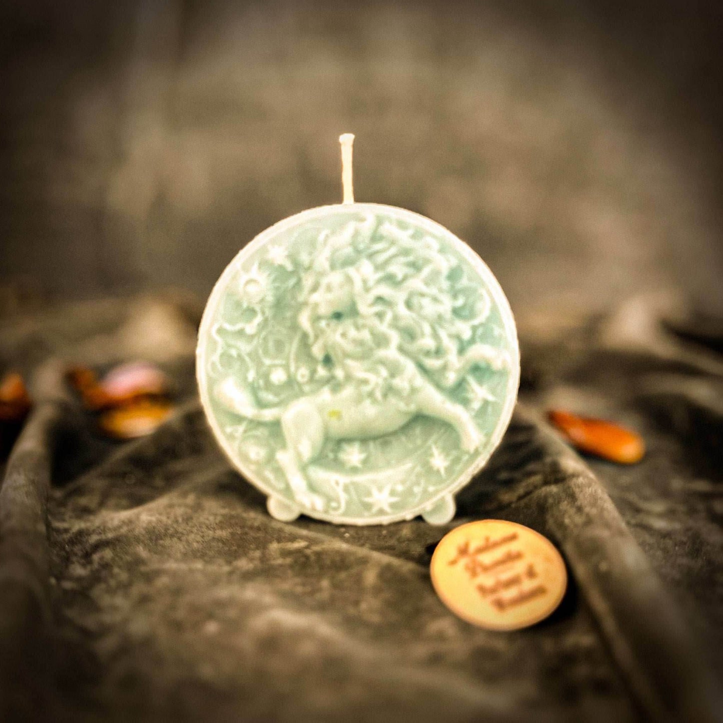 Beeswax Leo Lion Zodiac Spell Candle - Blue (Reconciliation)